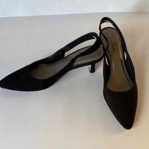 Ros Hommerson Peau de Soie Black Dress heels